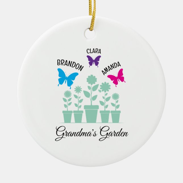Simple Colourful Butterflies Grandchildren Grandma Ceramic Ornament (Front)