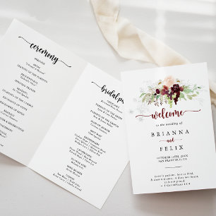 Simple Colourful Classic Floral Folded Wedding  Program