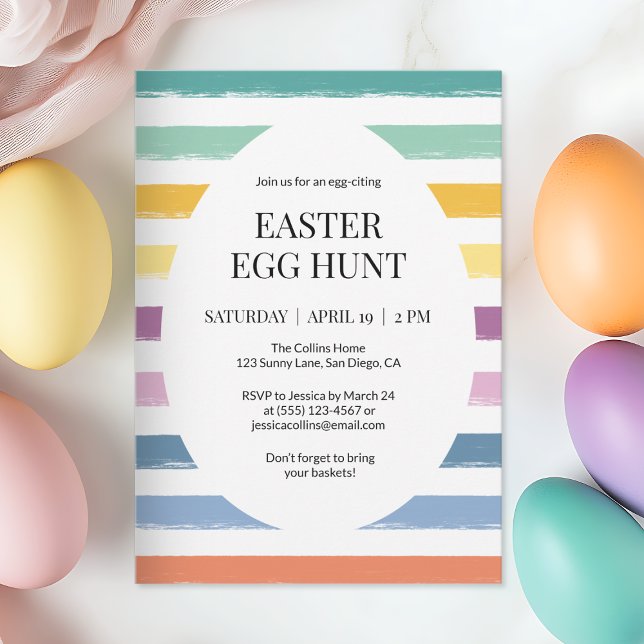 Simple Colourful Easter Egg Hunt Striped Cute Part Invitation (Simple Colorful Easter Egg Hunt Striped Cute Party Invitation)