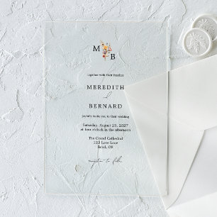 Simple Colourful Floral Monogram Wedding Acrylic Invitations