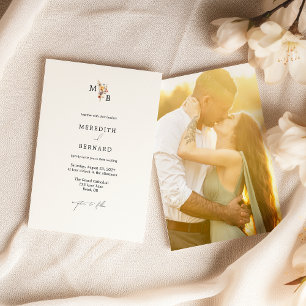 Simple Colourful Floral Monogram Wedding Photo Invitation