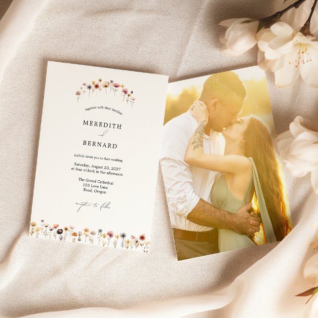 Simple Colourful Floral Wedding Photo Invitation (Creator Uploaded)