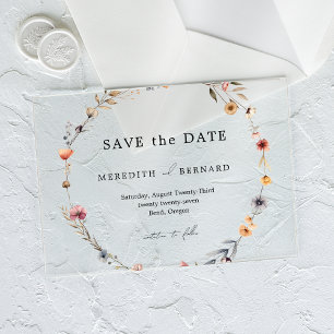 Simple Colourful Floral Wedding Save the Date Acrylic Invitations