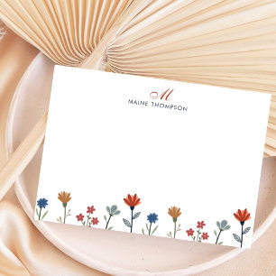 Simple Colourful Flowers Script Monogram Stripes Card