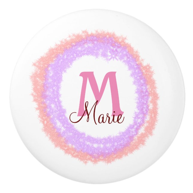 Simple colourful glitter sparkle add name monogram ceramic knob (Front)