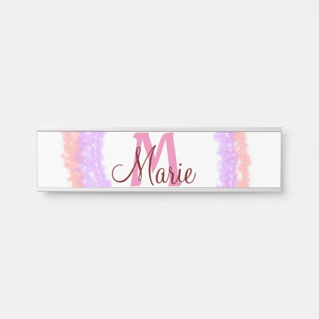 Simple colourful glitter sparkle add name monogram door sign (Front)