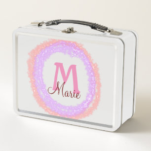Simple colourful glitter sparkle add name monogram metal lunch box