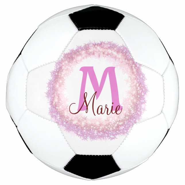 Simple colourful glitter sparkle add name monogram soccer ball (Front)