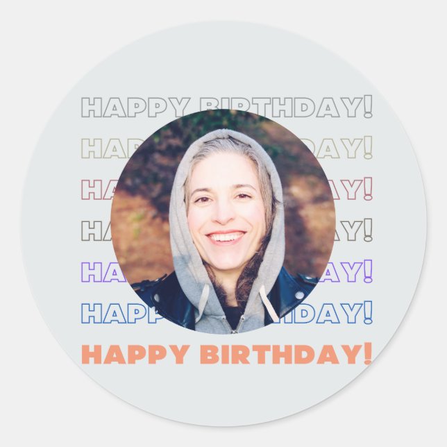 Simple Colourful Happy Birthday Custom Add Photo  Classic Round Sticker (Front)