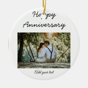 simple colourful minimal happy anniversary photo t ceramic ornament