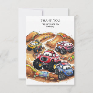 Simple Colourful Monster Truck Birthday Thank You Card