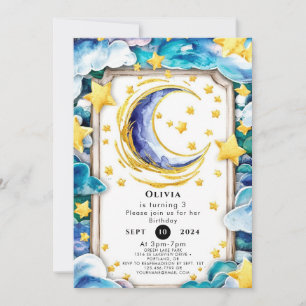Simple Colourful Moon Birthday Invitation