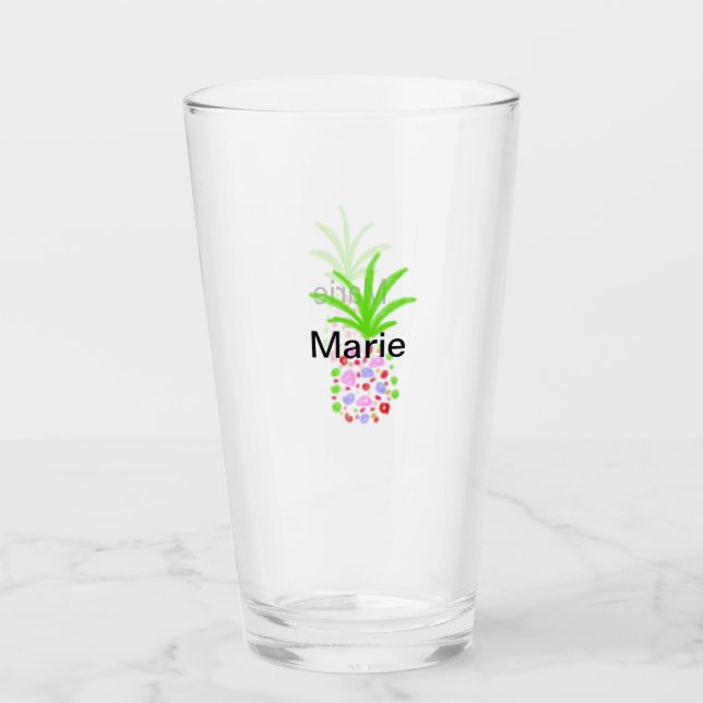 Simple colourful pineapple add name minimal custom glass (Front)