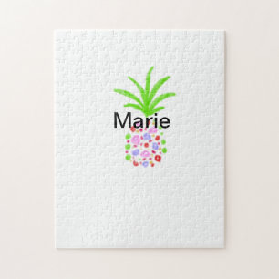 Simple colourful pineapple add name minimal custom jigsaw puzzle