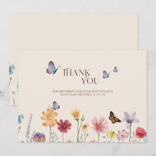 Simple Colourful Wildflower Butterfly Baby Shower Thank You Card