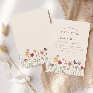 Simple Colourful Wildflower Floral Border Wedding Invitation