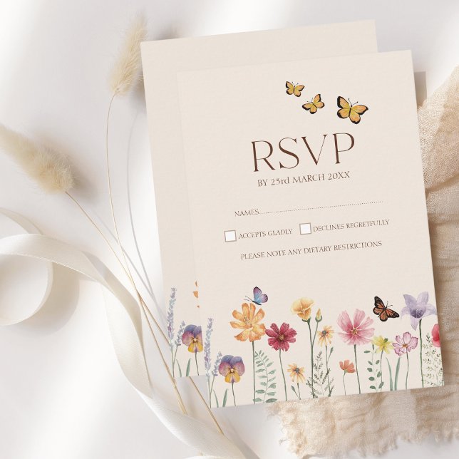 Simple Colourful Wildflower Floral Wedding RSVP Card (Simple Colorful Wildflower Floral Wedding RSVP Card)
