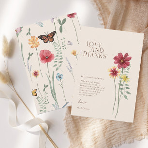 Simple Colourful Wildflower Love And Thanks Weddin Thank You Card