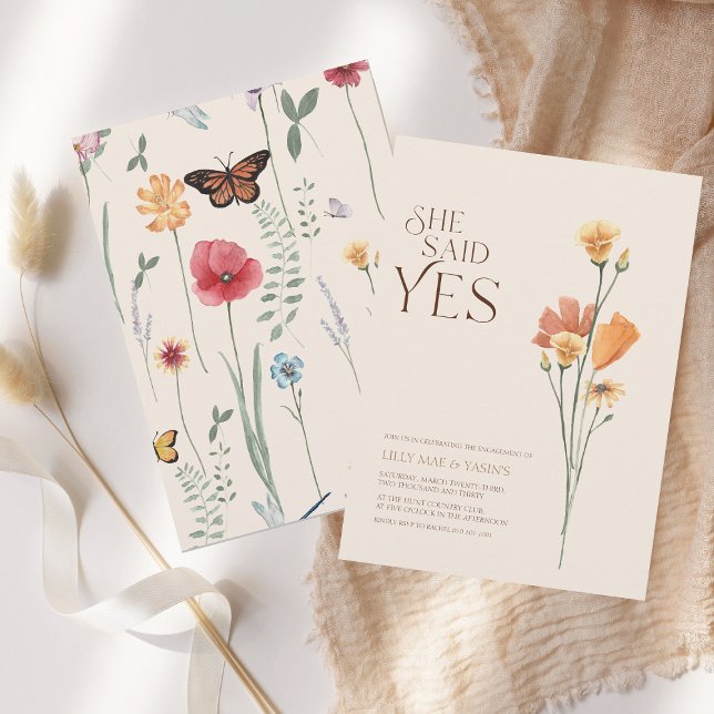 Simple Colourful Wildflower She Said Yes Engagemen Invitation (Simple Colorful Wildflower Floral Wedding She said Yes!)