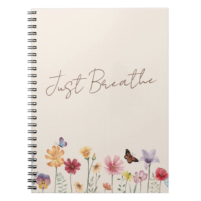 Simple Colourful Wildflowers and Butterflies Yoga Notebook (Front)