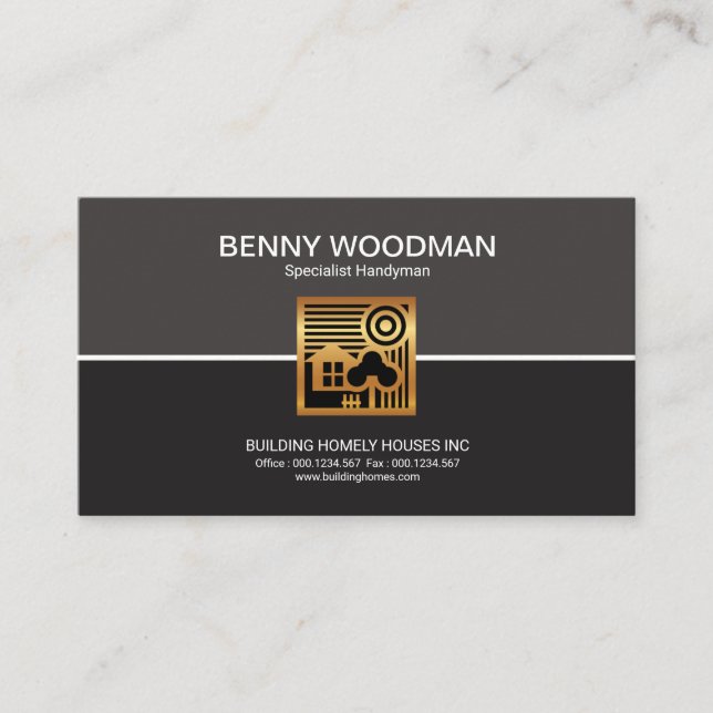 Simple Column Gold Home Scene Handyman Service Business Card (Front)
