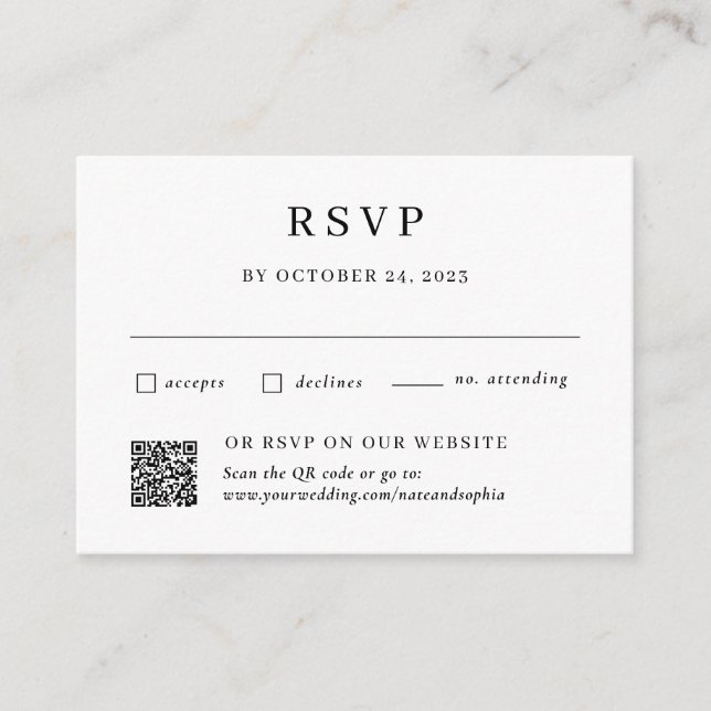Simple Combo Traditional and QR Code Wedding RSVP Enclosure Card (Front)