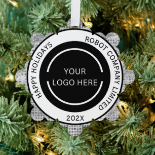 Simple Company Logo and Name Silver  Tree Decoration Card