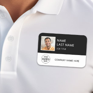Simple Company Logo Black Employee Photo Name Tag