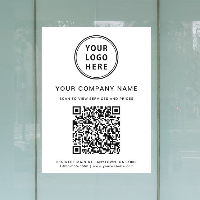 Simple Company Logo Create Your QR Code White (Simple Company Logo Create Your QR Code White Window Cling)