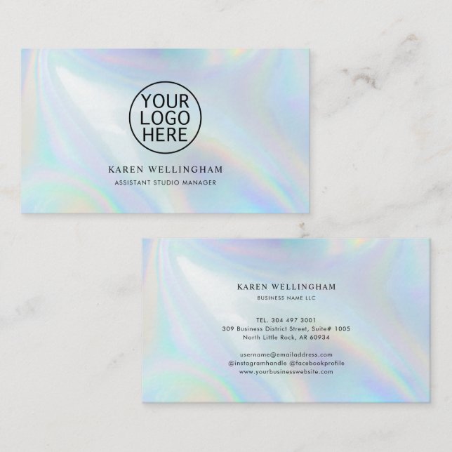 Simple Company Logo Iridescent Custom Business Card (Front/Back)