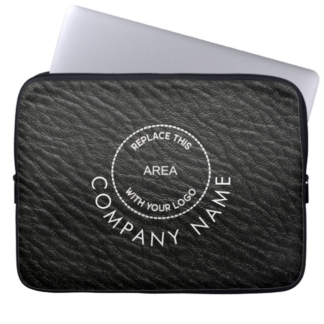 Simple Company Logo Name Black Faux Leather Effect Laptop Sleeve (Front)