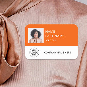 Simple Company Logo Orange Employee Photo Name Tag