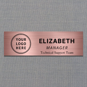 Simple Company Logo Rose Gold Name Tag