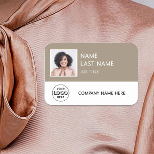 Simple Company Logo Tan Employee Photo Name Tag