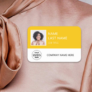 Simple Company Logo Yellow Employee Photo Name Tag