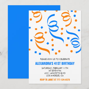 Simple Confetti 41st birthday invitations  Blue
