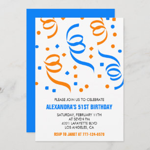 Simple Confetti 51st birthday invitations  Blue