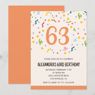 Simple Confetti 63rd birthday invitations Modern