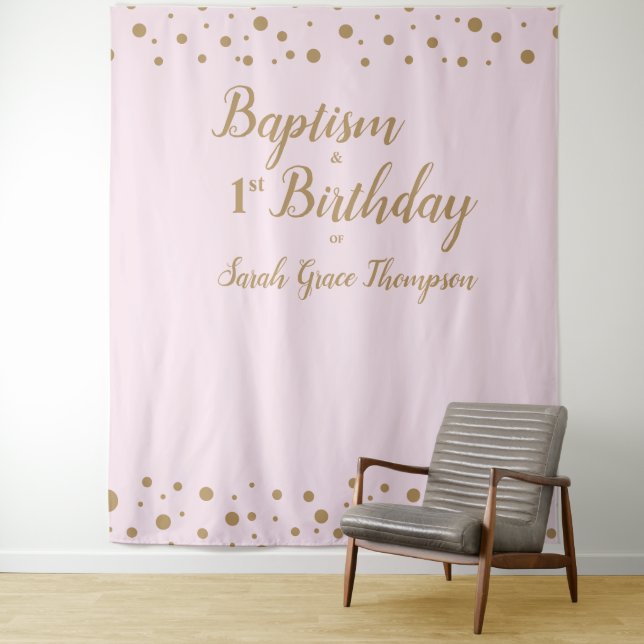 Simple Confetti Pink Baptism and 1st birthday Tapestry (In Situ)