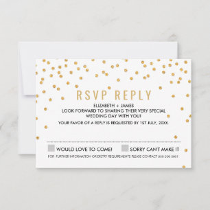 SIMPLE CONFETTI RSVP cute glamour gold glitter Card