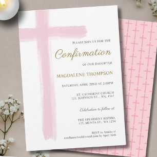 Simple Confirmation Pink Cross Girl Invitation