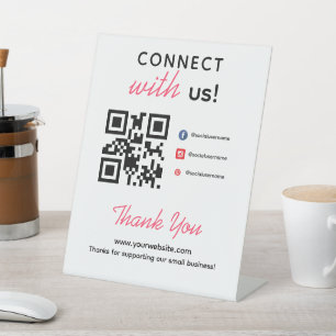 Simple Connect With Us Social Media QR Business Pedestal Sign