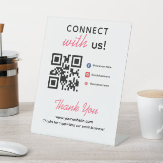Simple Connect With Us Social Media QR Business Pedestal Sign