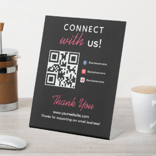 Simple Connect With Us Social Media QR Business Pedestal Sign
