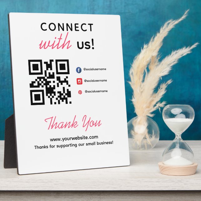 Simple Connect With Us Social Media QR Business Plaque (Side)