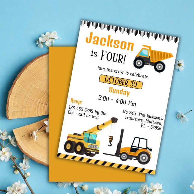 Simple construction dump truck kids 4th birthday invitation (Creator Uploaded)