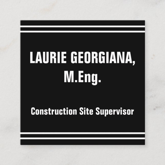 Simple Construction Site Supervisor Professional Square Business Card (Front)