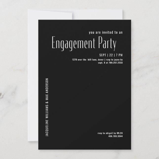 Simple Contemporary B/W Engagement Party  Invitation (Front)