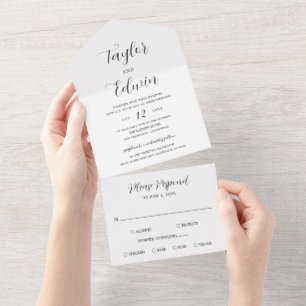 Simple Contemporary Black and White Modern Wedding All In One Invitation