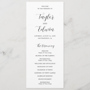 Simple Contemporary Black and White Modern Wedding Program